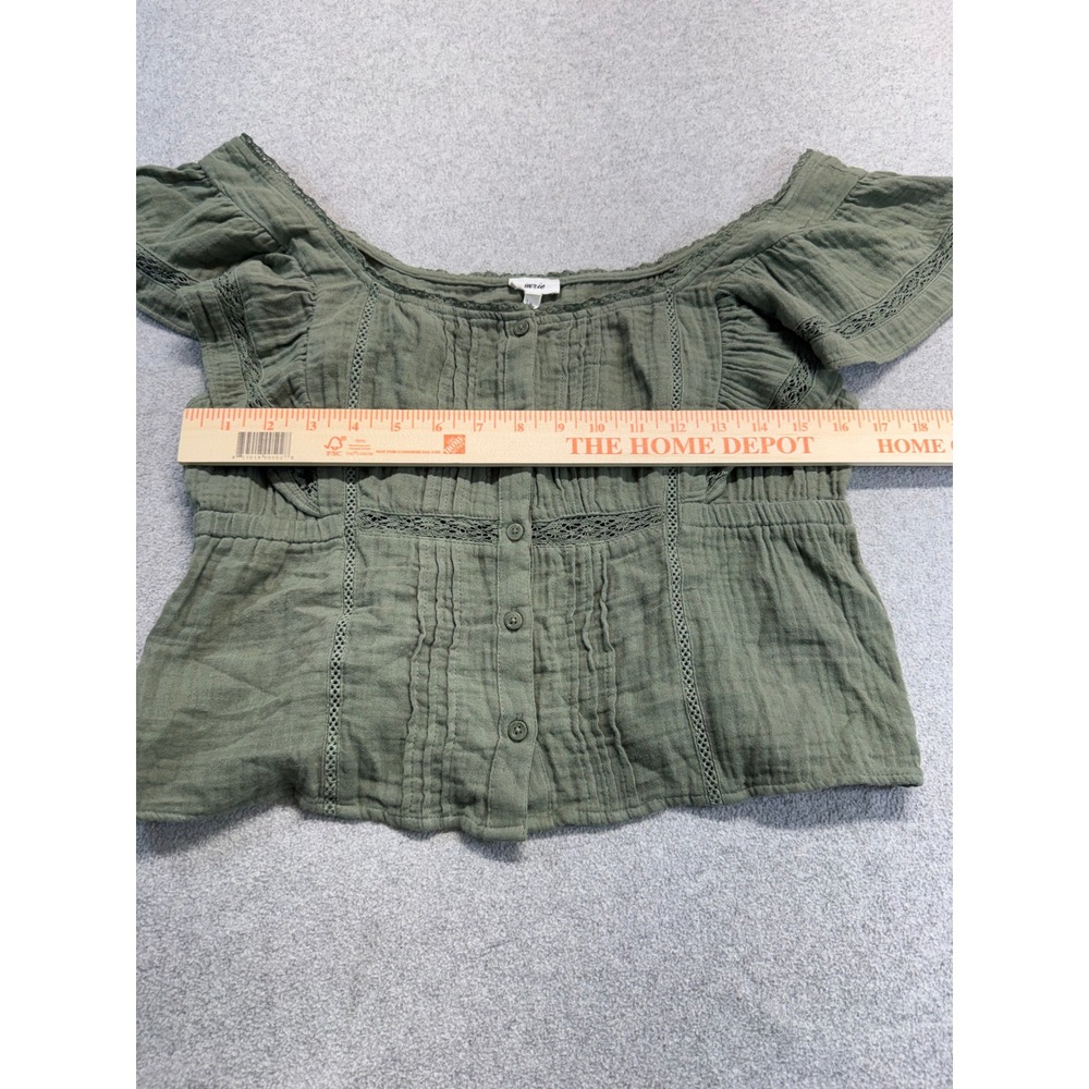 Aerie Olive Green Gauze Crop Top Womens Large Boho Cottagecore Flutter Sleeve - Picture 7 of 9